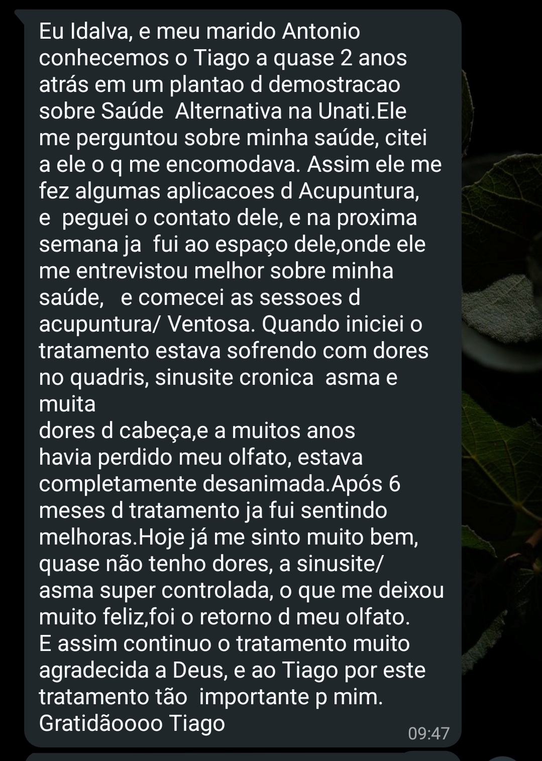 Depoimento de paciente